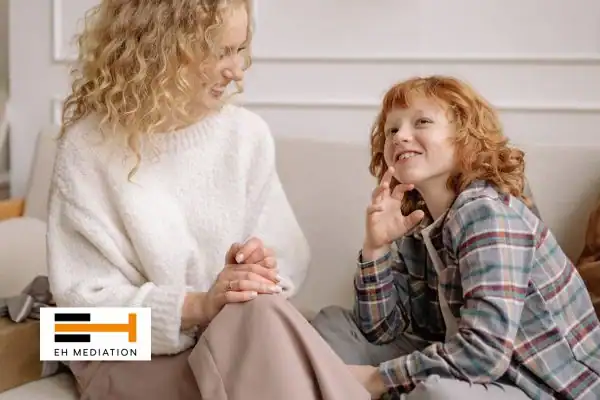 Happy mother and child after sorting child arrangements mediation Long Eaton