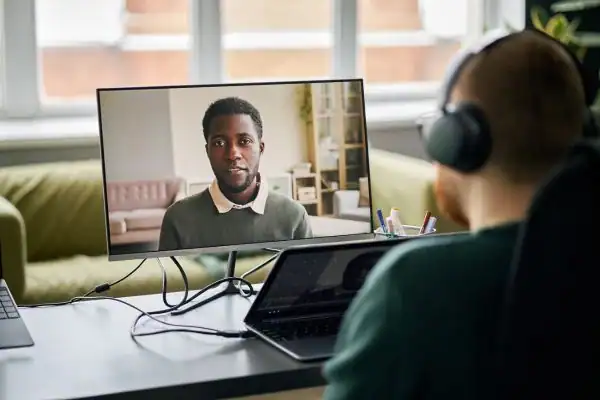 Man attending online mediation Long Eaton MIAMS session